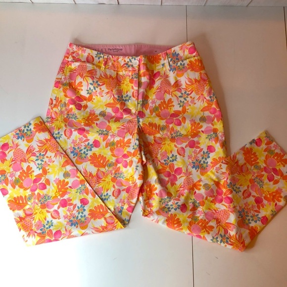 Talbots Pants - Talbots Tropical Floral Perfect Crop Pants Pink Orange Yellow Women’s Curvy 6